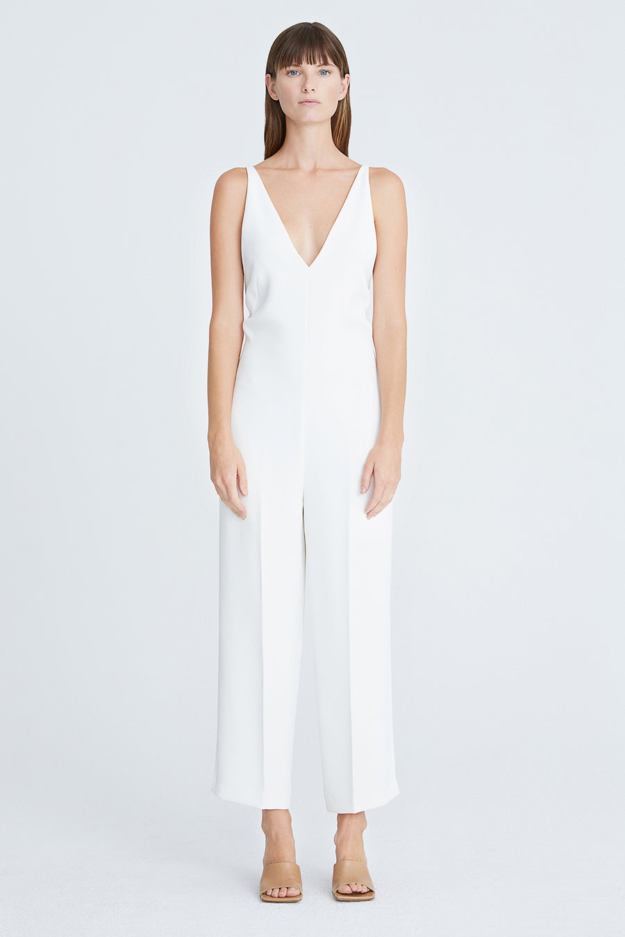 Nayantara Couture - White Cotton Twill Embroidery V Neck Jumpsuit For Women