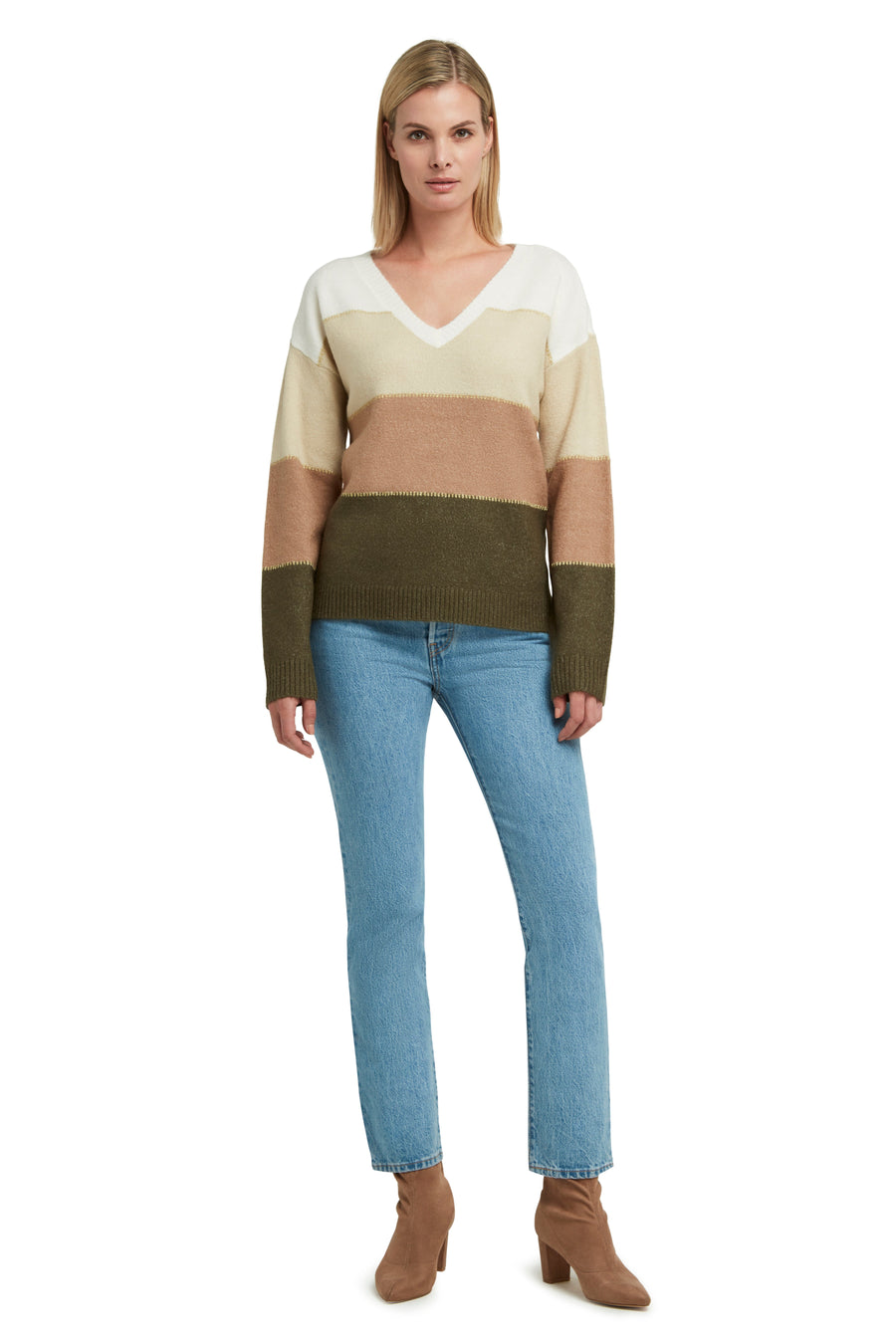 V Neck Long Sleeve Pullover Sweater