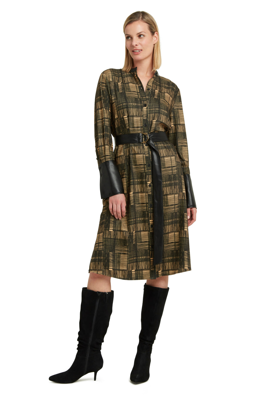 Button Front Belted Dress in Luxe Twill
