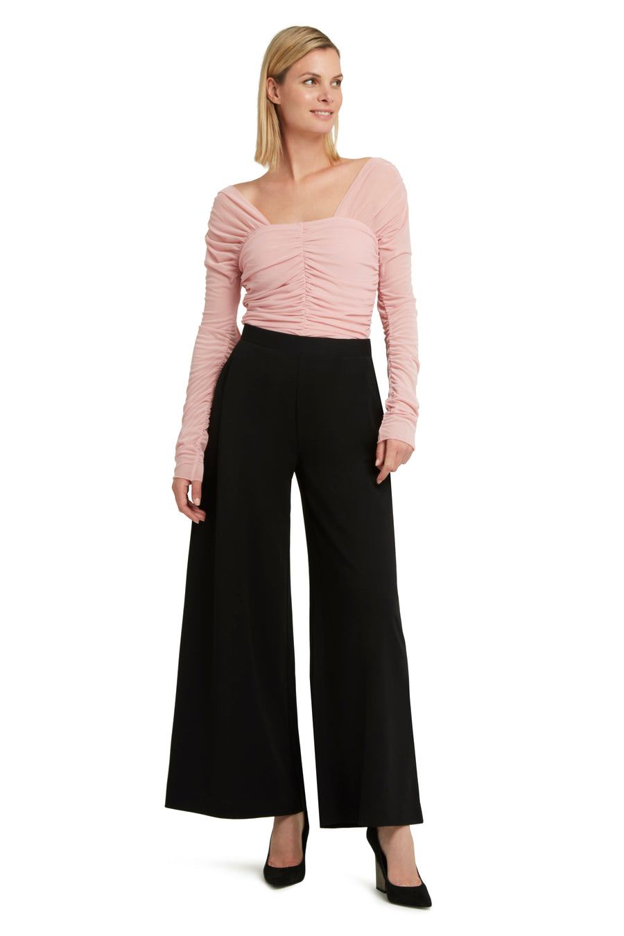 Wide Leg Pull On Pant in Knit Crepe
