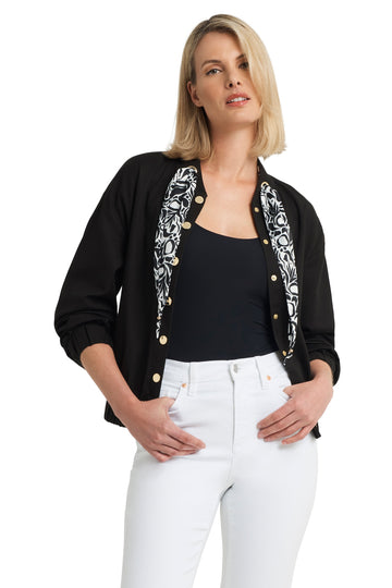 Printed Neck Scarf Bomber Jacket in Twill
