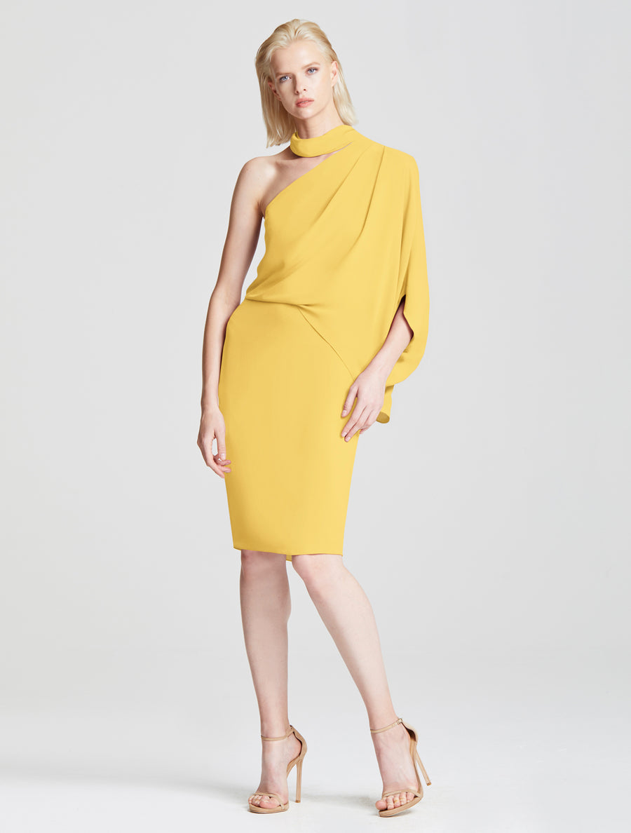Wrap Neck Asymmetric Draped Dress Wrap Neck Asymmetric Draped Dress
