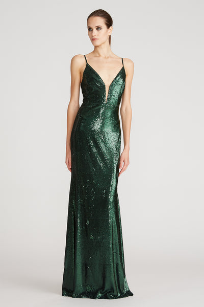 Halston Cal Sequins Gown in Emerald